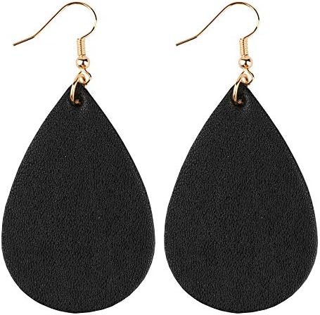 GELVTIC Leather Earrings Dangle Drop for Women Teen Girls, Teardrop Earrings Lightweight, Gift for Her (Black)