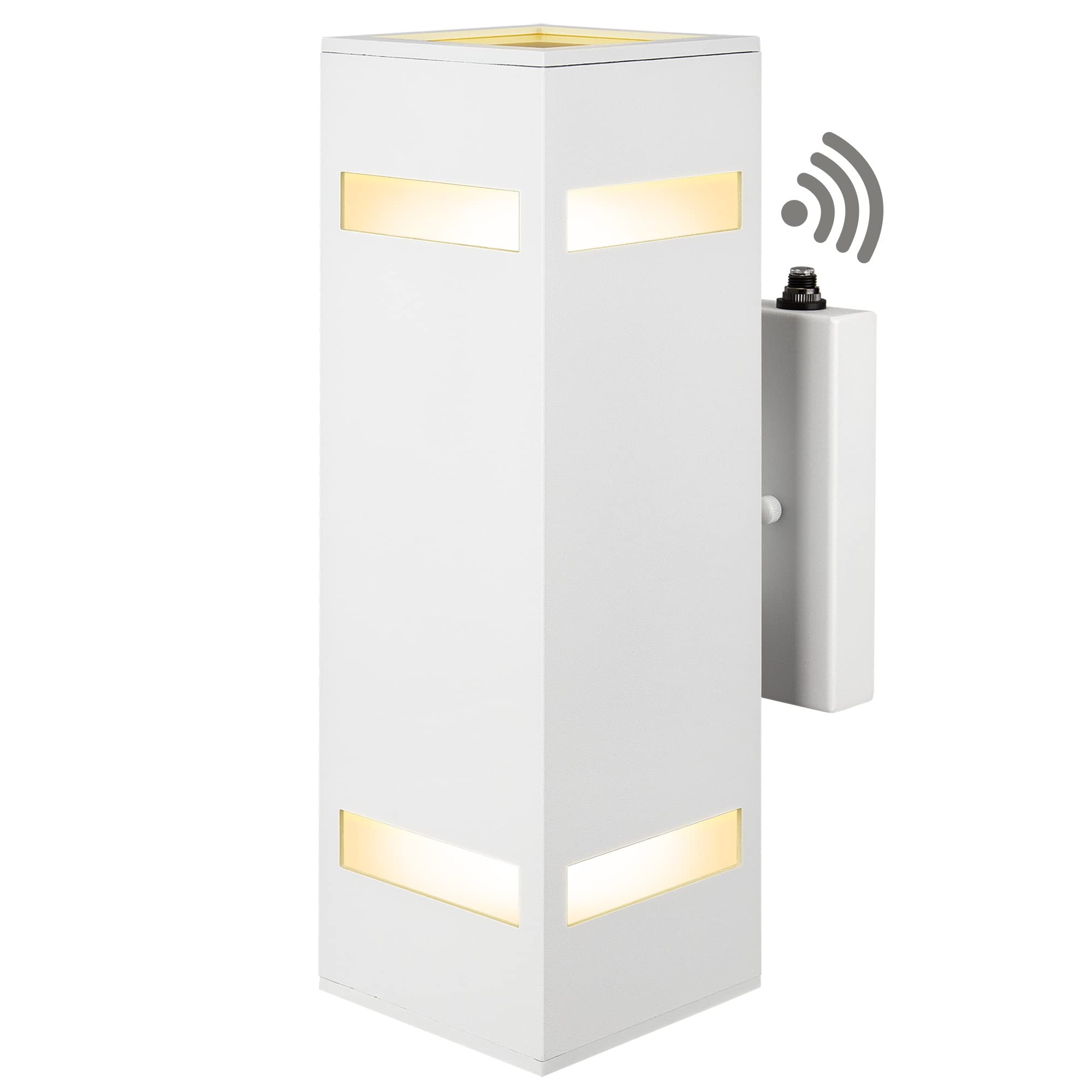 CnengSthy Dusk to Dawn Sensor Outdoor Wall Lights, Aluminum Modern Waterproof Square Cylinder Wall Lantern Exterior Up Down Light Fixtures Matte White with Frosted Glasses [UL Listed]