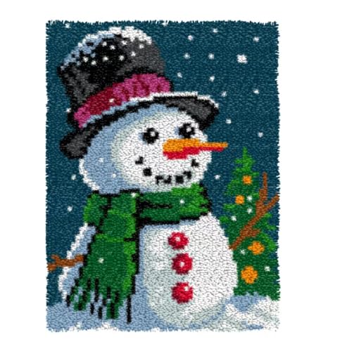 Image of YOOLOOKY Latch Hook Kits for Adults /Beginners Printed Canvas Embroidery Tapestry Handmade Rug Home Sofa Decoration 20.5 X 15inch (Snowman)