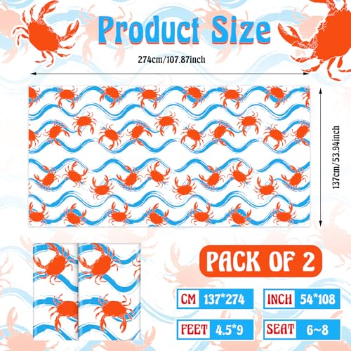 Image of Juexica 2 Pcs 54 x 108 Inch Crab Boil Party Table Cloth Summer Seafood Party Supplies Plastic Crab Tablecover Decorations Rectangular for Sea Animals Dining Kitchen Centerpiece (Blue Waves Style)
