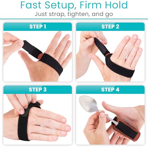 Vive 2 Pack Adaptive Utensil Strap Holder - Adjustable Hand Cuff for Holding Utensils - Parkinsons Aids for Living - Adaptive Equipment for Disabled Adults - Assistive Eating Device for Tremors - Image 7