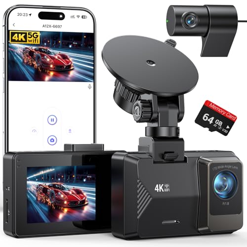 Dash Cam Front Rear, 4K/1080P Dual Channel Dash Cams with 64GB Card, Dash Camera for Cars with 5GHz...