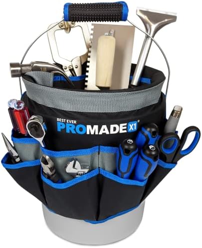BEST EVER PRO-MADE X1 Bucket Tool Organizer for 5 Gallon Buckets - Storage Caddy Bag With Large Pockets for Tools - For Construction, Garden, Cleaning, Auto