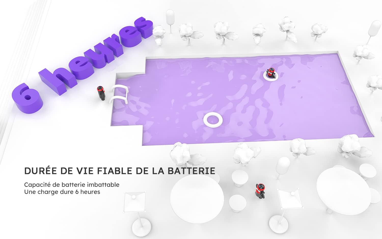 Grafika ilustrująca 6-godzinny czas pracy na baterii przenośnego odtwarzacza DVD BOIFUN.