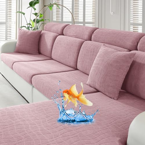 MAXIJIN Waterproof Couch Cushion Covers Stretch Sofa Seat Slipcovers Washable，Sectional Outdoor Cushion Covers with Elastic Bottom for Dogs Pets Kids (1 Pc Cushion Cover, Dusty Pink)
