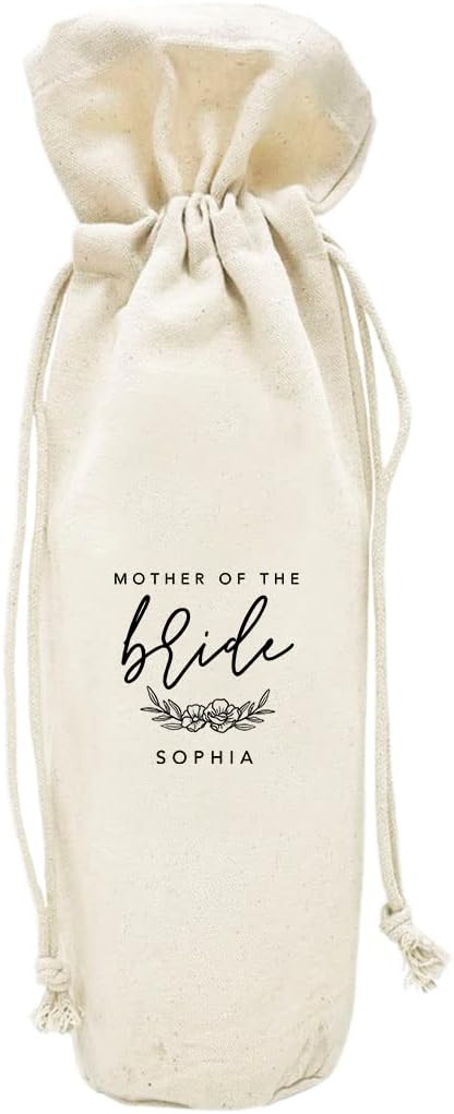 Andaz Press Personalized Wine Bag, Mother Of The Bride Wine Bag, Custom Wine Bottle Cover Wedding Canvas Wine Bag Personalized Gifts, Bridal Party Proposal Gift Bridal Shower Gift For Her, Mom, 1-Pack