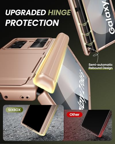 Image of for Samsung Galaxy Z Fold 6 Case with Card Holder & Hinge Protection & Screen Protector, Built-in Camera Lens Cover, Rugged Shockproof Phone Cover Case for Samsung Z Fold 6 2024, Rose Gold