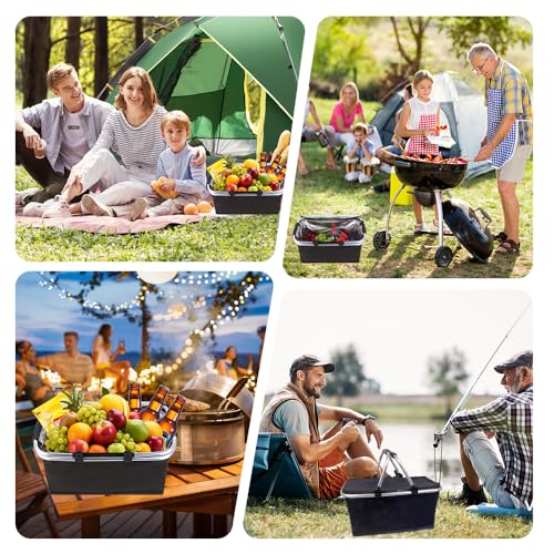 KBIBCK Einkaufskorb Kühltasche, 30L Kühlkorb Faltbar, Picknickkorb Groß, Leicht klappbar & kompakt, Mit Griff Lunchtasche Thermo Tasche für Büro Camping Picknick Reisen Einkaufen (Schwarz)