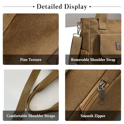 Women Canvas Crossbody Bag Large Capacity Shoulder Bag Handbag with Multiple Pockets Casual Top Handle Bag Tote Bag4
