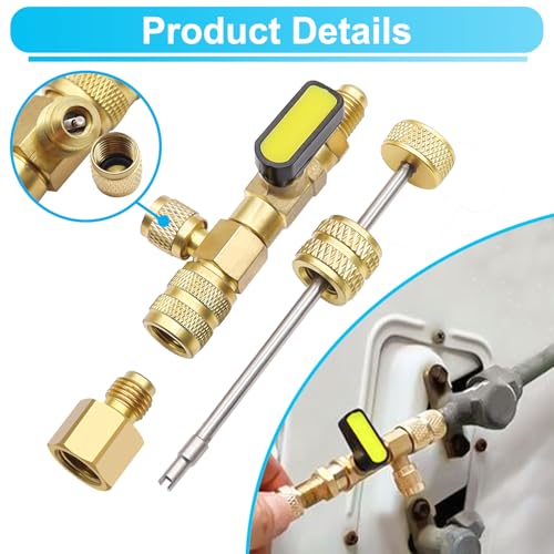Image of TWTADE Valve Core Remover Installer Tool with Dual Size SAE 1 /4 and 5 /16 Port Brass Adapter, 30PCS Valve Cores, 7PCS Brass Nut for R12 R22 R410 R32 etc HVAC System