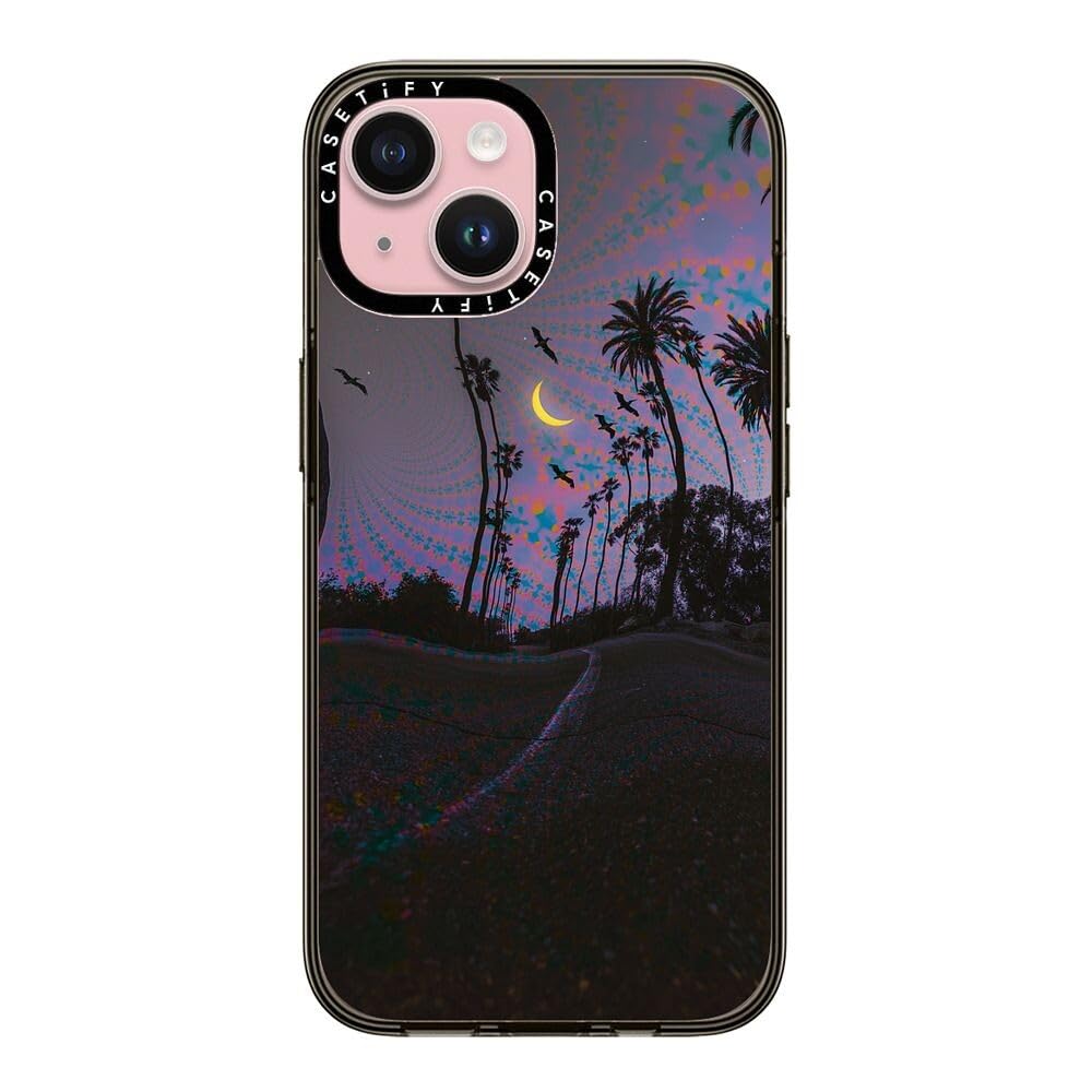 CASETiFY Compact Case for iPhone 15 [Lightweight / 4 ft. 2X Military Grade Drop Protection/Slim] - Palm Vibes - Clear Black