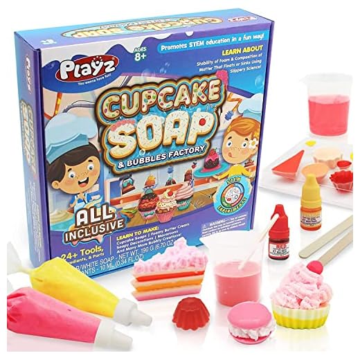 Playz Cupcake Soap & Bubbles DIY Science Kit - Fun STEM Gift for Age 8, 9, 10, 11, 12 Year Old Girls and Boys - Educational Arts and Crafts for Kids with 24+ Tools to Make Dessert Soaps You Can Use