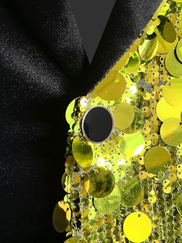 Men's Shiny Sequin Blazer Sparkly Glitter Suit Jacket Long Sleeve Slim Fit Stylish Party Wedding Banquet Prom Tuxedo,Yellow,4XL4