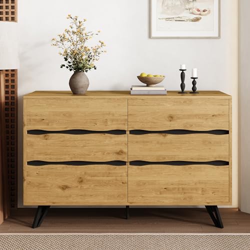 NNJN Armario moderno con 6 cajones, aspecto de madera, patas de metal, gran espacio de almacenamiento, diseño minimalista, para salón y comedor, 120 x 40 x 75,5 cm