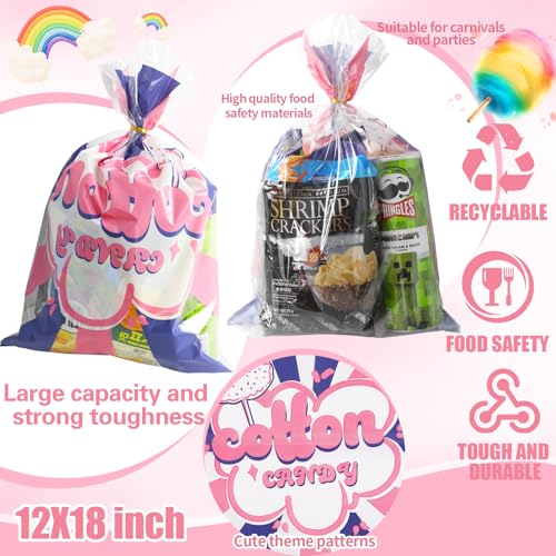 Image of 25 Pcs Cotton Candy Bags with Ties, 12 x 18 Inch Clear Printed OPP Bags for Large Fluffy Cotton Candy, Carnivals, Circus, Birthday Parties & Concession Stand Supplies