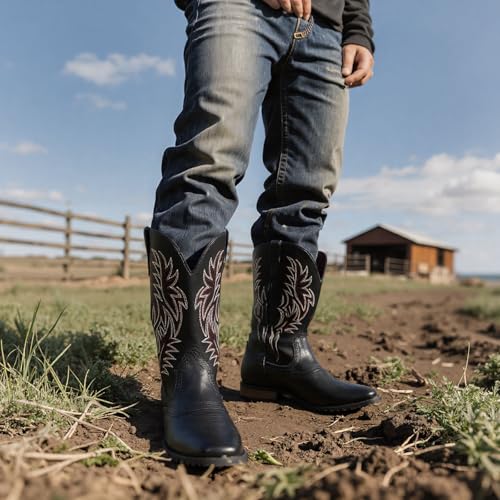 Image of Lyrisiphy Cowboy Boots for Men Pointed Toe Embroideried Western Boots Traditional Country Boots Durable Work Boots
