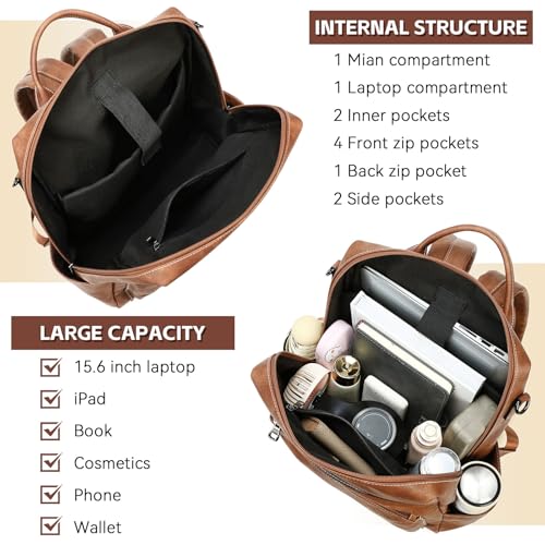 Vegan Leather Laptop Backpack for Women 15.6 Inch Work Backpack Purse for Travel College3