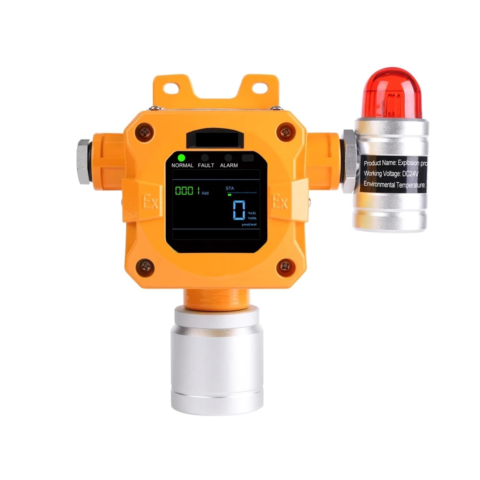 Gas Detector, 4-20MA RS485 Fixed Explosion-proof Combustible Gas Detection Analyzers CO O3 O2 H2S CH4 LEL Detector(H2S 0-100 PPM)