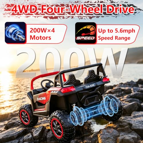 Image of NEWQIDA XXXL 2 Seater 24V Ride On Toys 4x200W Kids Side by Side UTV, Red