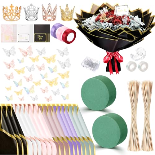 Kit bouquet d'argent papier cadeau fleur papillons couronnes pour anniversaire