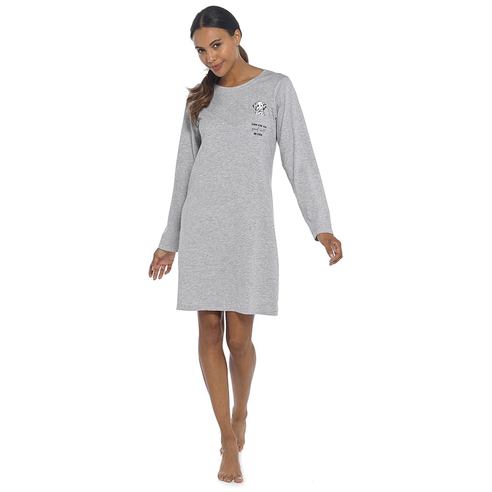 Ex Uk Store Women's Dalmatian (Grey 1656) Nightie Long Sleeve Printed Jersey Nightdresses Uk Sizes 8 To 22 Round Neck & V Neck (Dalmatian 20/22)