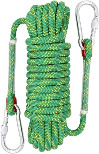 Cuerda de Escalada estática de 10 mm, Cuerda de Escalada en Roca for Exteriores, Cuerda de Nailon for Escalada de árboles con 2 Ganchos de Acero(Green)
