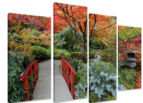 Imagen  Panel de multi Split lienzo arte arte  Japenese Jardín Flores Árboles Bridge Multi Color  Depot Outlet  4  Panel 101 x 71 cm (40 "X28")