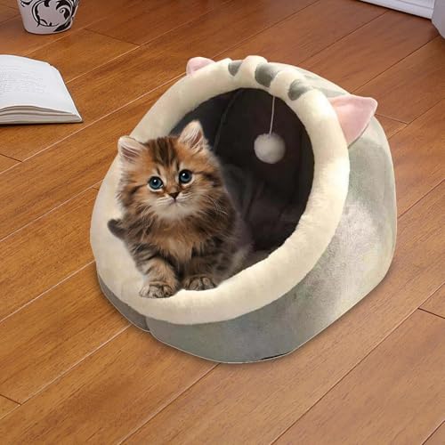 Appartement de nid de chat semi-fermé, lit intérieur et niche avec peluche