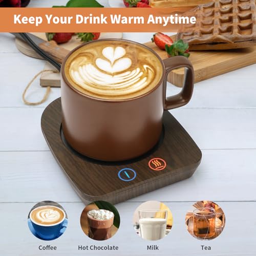 Image of VOBAGA Imitation Wood Grain Coffee Cup Warmer & Mug Warmer for Desk, Electric Coffee Warmer Plate with 3-Temp Settings for Tea, Cocoa, Milk with Auto Shut Off After 4 Hours, Coffee Gifts for Women Men