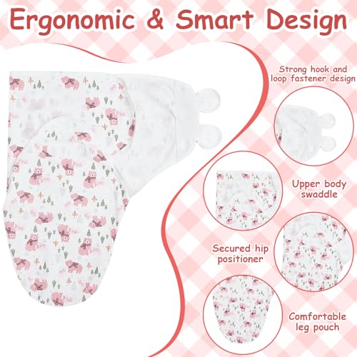 Image of Ramede 6 Pack Swaddle Blanket with Hats for Baby Girl Boy 100% Cotton Swaddles 0-3 Months, Adjustable Breathable Skin Friendly Receiving Blanket Wrap, Essential for Newborns(Bear,Pink)