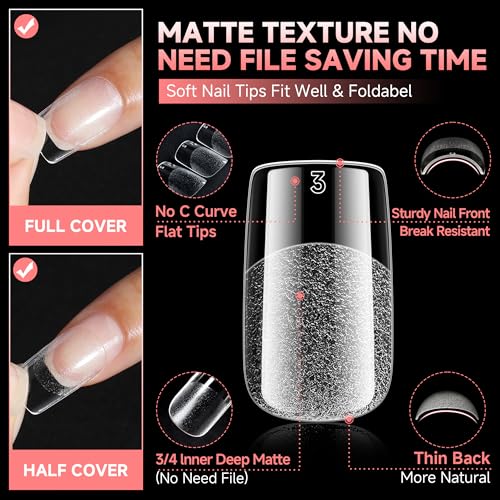 Image of UNA GELLA 600Pcs Short Square Gel Nail Tips, Square Press on Nails Pre Etched Full Cover Soft Gel Nail Tips No C Curve For Women Girl DIY French & Chrome Style Salon At Home 12 Sizes