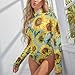 PUYWTIY Body Suits Tops, Slim Mock Turtle Neck Bodysuit for Women Stretchy Basic Tops Fashion Long Sleeve Jumpsuit (L, Floral Rustic Flowers Watercolor Sunflower)