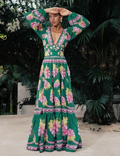 FLAXMAKER Women One Piece Long Sleeve Deep V Neck Grapes Print Long Sleeve Padded Swimsuit Two Piece Swimwear Bathing Suits4