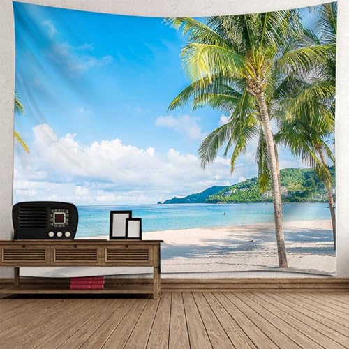Tapisserie moderne décoration de salon mer et plage grand format 200x200 cm