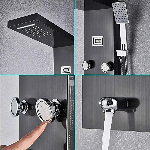 Panel de ducha termostático impermeable con sistema de masaje tipo torre lluvia y cascada, columna de ducha en bronce con acabado aceitado miniatura 5