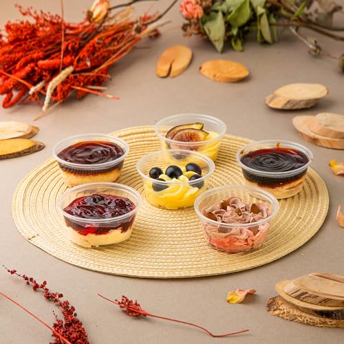 Image of GUSTO 3.25 oz Jello Shot Cups [250 Count] Clear Plastic Portion Cups for Desserts, Snacks, Condiments, Samples & Sides - Durable, Stackable (Formerly Comfy Package)