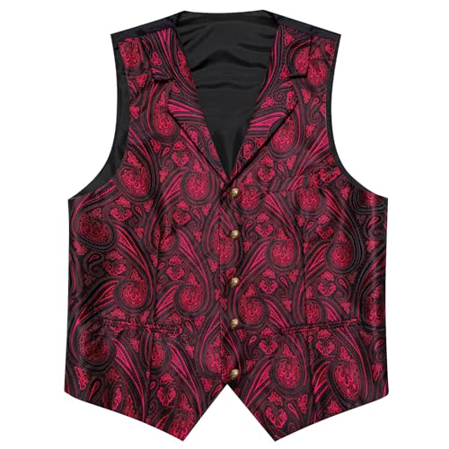 Image of Barry.Wang Mens Silk Lapel /Shawl Collar Vest Tie Sleeve Holder Set Formal /Casual Paisley Vests Wedding Tuxedo Waistcoat