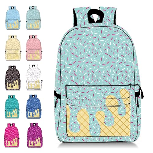 Ice Cream Drip Backpack for Boys Girls, Ice Cream Drip Kawaii Shoulder Bagpacks, with Side Pockets Large Capacity (Light Green) - Main Image