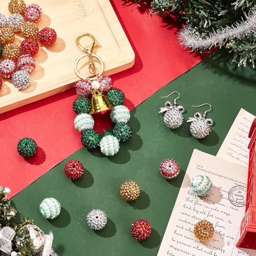 SUNNYCLUE 36Pcs Round Resin Rhinestone Bead 20mm Chunky Bubblegum Beads Bulk Christmas Round Disco Ball Large Chunk Loose Spacer Beads for Pens jewellery Making Bracelets Necklaces Beading DIY Crafts - Image 4