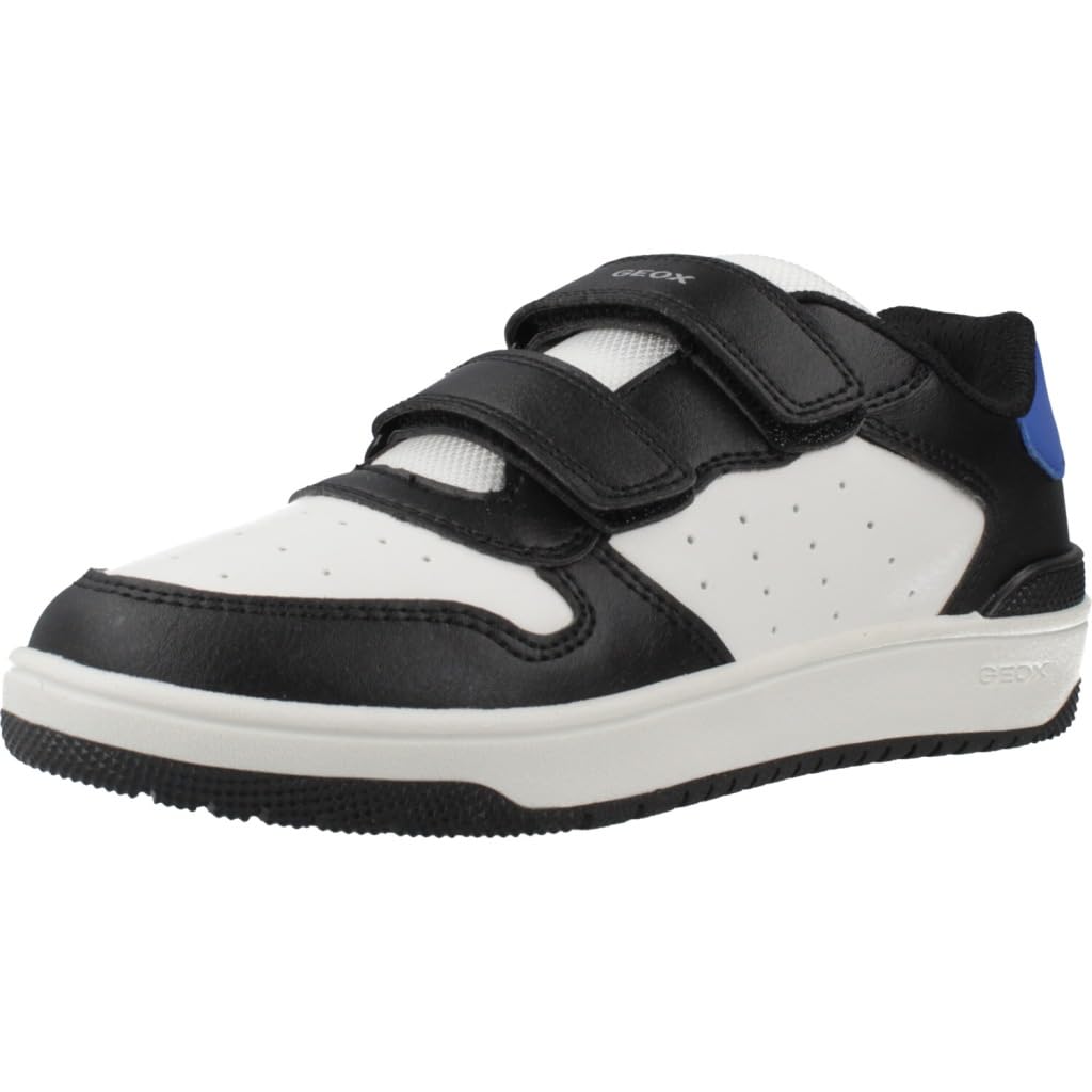 Geox Washiba Breathable Trainers With Touch 'N' Close Fastening Black/White/Blue Size 38 (5) Kids