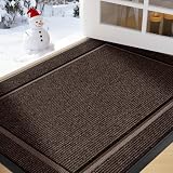 Front Door Mat Outside Entrance Indoor Doormat, 31" x 20" Outdoor Mats for Patio Waterproof, Outdoor Door Mats for Outside Entry, Indoor Rugs for Entryway, Sturdy Natural Rubber Entry Mat, Brown