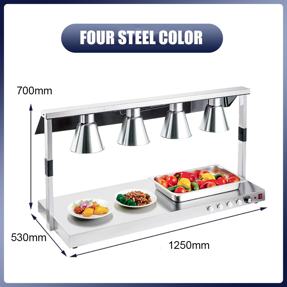 Lampada riscaldante per Alimenti, Lampada riscaldante a Buffet, scaldapiastre Calde elettriche, Piano da Tavolo Commerciale in Acciaio Inossidabile con Scudo in Vetro per Ristorante Cucina e Buffet
