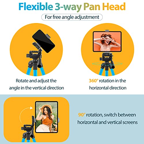 Image of Aureday Phone Tripod Stand, 64 inch Extendable Cell Phone&Camera Tripod with Wireless Remote and Phone Holder, Aluminum iPad Tripod for Video Recording /Selfies /Live Stream /Vlogging (Blue)