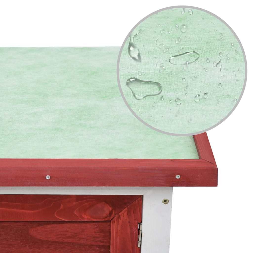 Kaninchenstall aus lackiertem Kiefernholz mit 1 Ebene, 90x45x65 cm, rotes Holz, pulverbeschichtetes Drahtgitter, wetterfestes Dach, ideal als Kleintierkäfig für Hasen und Meerschweinchen im