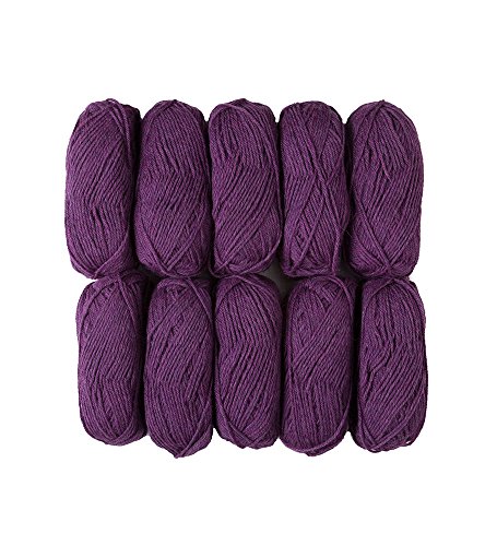 Image of Knit Picks Wool of the Andes Purple 100% Wool Yarn Pack for Knitting | 10 skeins (500g total) of soft worsted weight crocheting yarn in Amethyst Heather color, good for felting.