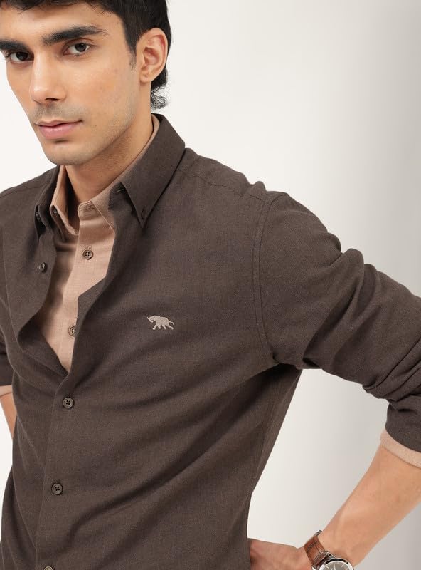 Image of Andamen Men Premium Button-Down Collar Solid Cotton Casual Shirt Navy