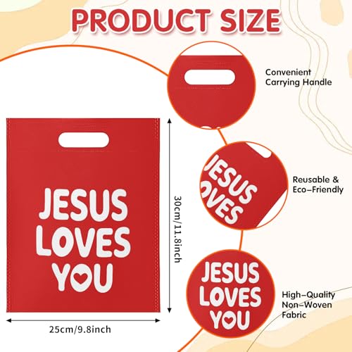 Image of VitalCozy 24 Pcs Jesus Loves You Bags Bulk Reusable Non Woven Christian Religious Gift Bag with Handle Mother's Day Candy Tote (Multicolor)