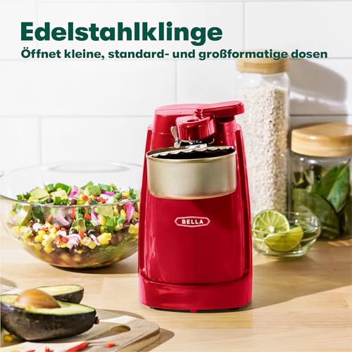 Miniatura 4 de bella Abrelatas Eléctrico y Afilador de Cuchillos, Abridor de Tarros y Botellas Multifuncional con Palanca de Corte Extraíble y Almacenamiento de Cables, Hoja de Acero Inoxidable, Rojo