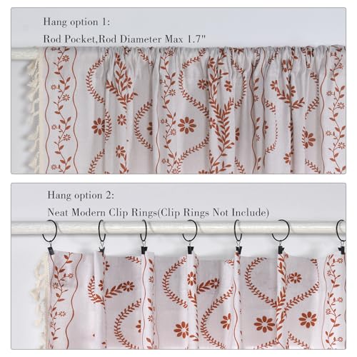 Image of Schweek Boho Floral 63 Inches Long Semi Sheer Curtains 2 Panels for Bedroom | Semi Sheer Linen Rustic Floral, Vintage Farmhouse Farmhouse Vintage Printed Window Curtain for Bedroom, Kitchen 52 inchx 63 inch