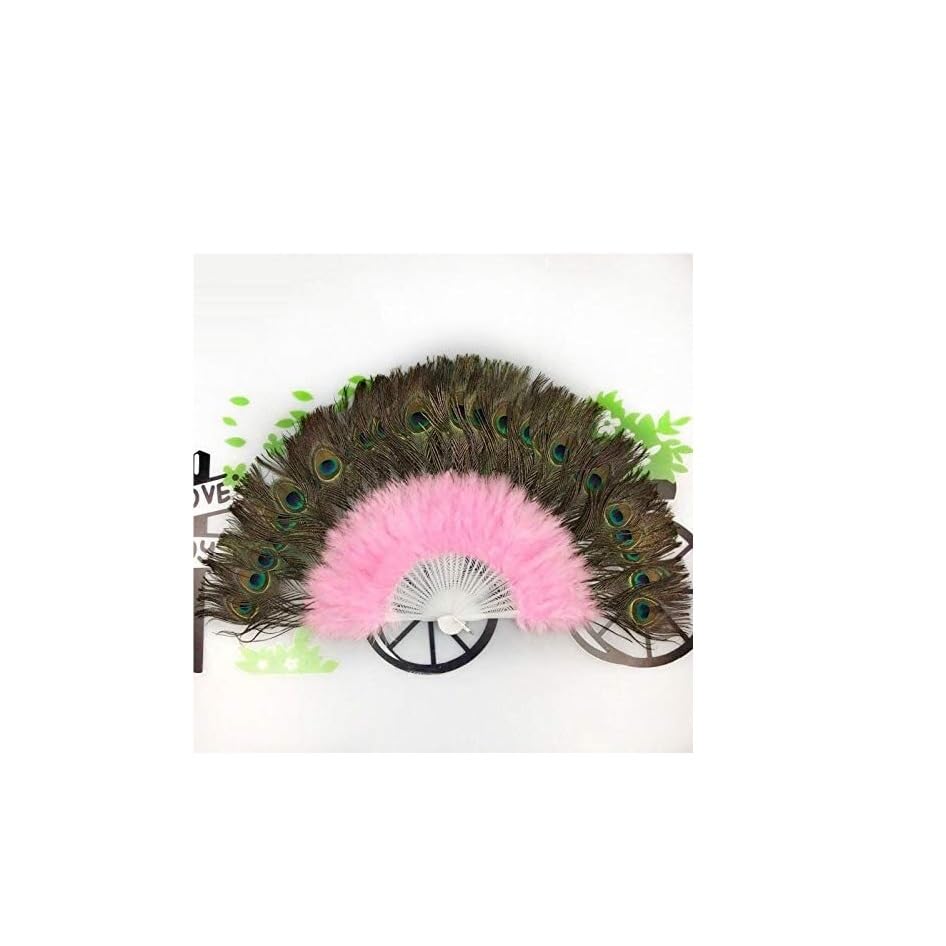 NTIYOU Abanico Plegable Abanicos de Mano Abanico Plegable Pluma de Pavo Real Abanico Plegable...